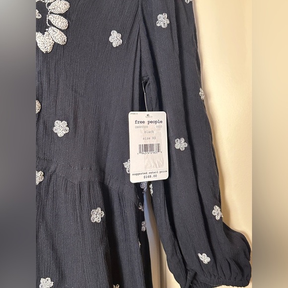 NWT Free People Embroidered Fable Midi Black And White Floral Boho Dress XS $168 - Picture 9 of 15